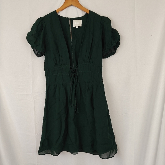 Reformation Grady Deep V Neck Puff Sleeves Mini Dress In Forest Size 4 Women's - Picture 3 of 11